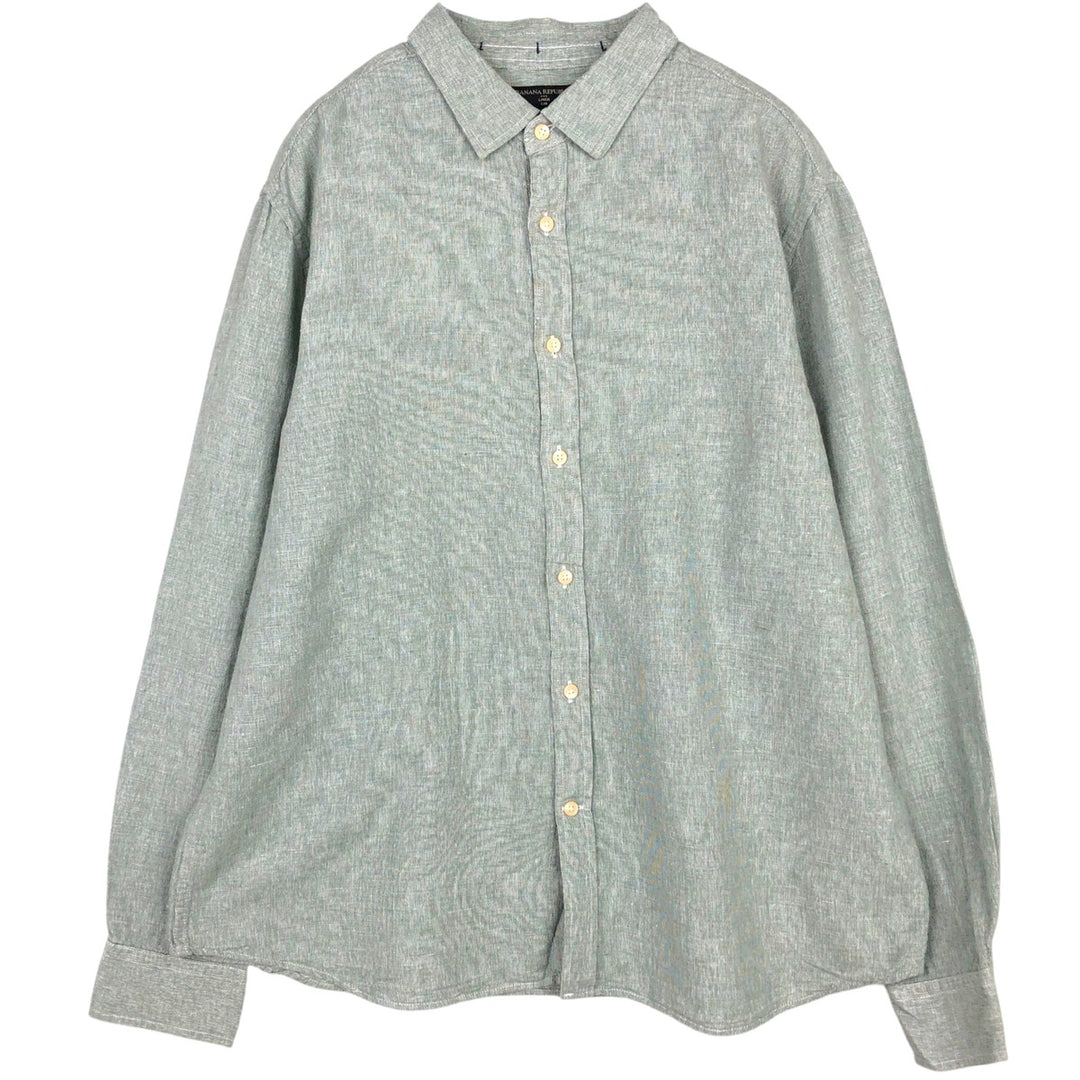 Banana Republic Untucked Fit Long-Sleeve Linen x Cotton Shirt, Men's Size XL (approx.) linen Khaki type sage green Vintage Second Hand