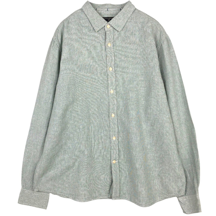 Banana Republic Untucked Fit Long-Sleeve Linen x Cotton Shirt, Men's Size XL (approx.) linen Khaki type sage green Vintage Second Hand