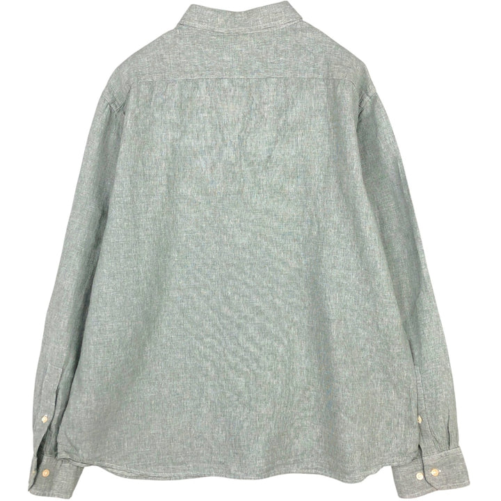 Banana Republic Untucked Fit Long-Sleeve Linen x Cotton Shirt, Men's Size XL (approx.) linen Khaki type sage green Vintage Second Hand