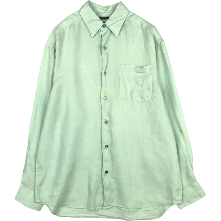 Banana Republic Relaxed Long-Sleeve Linen Shirt, Men's Size M (approx.) linen Khaki type sage green Vintage Second Hand