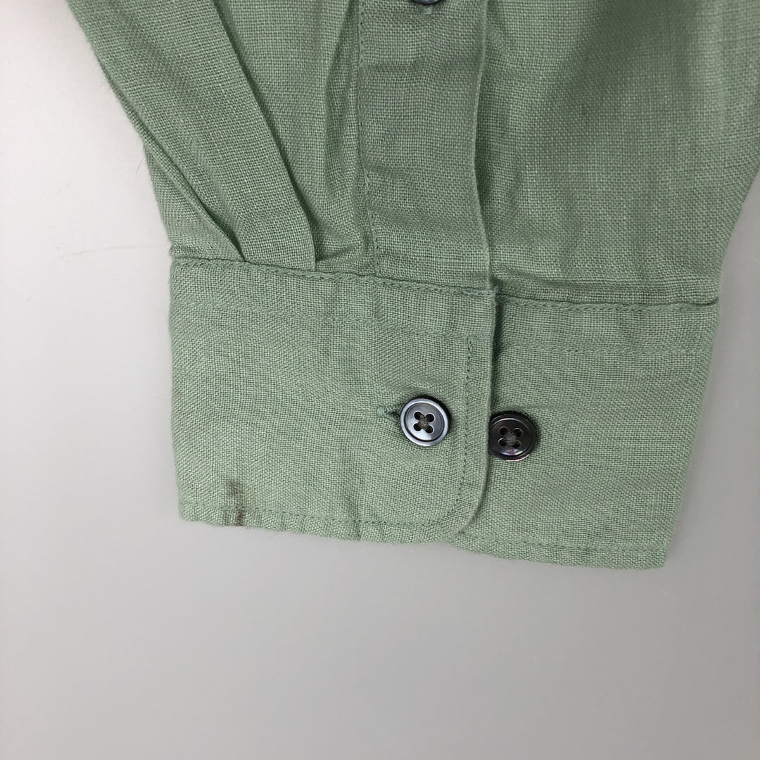 Banana Republic Relaxed Long-Sleeve Linen Shirt, Men's Size M (approx.) linen Khaki type sage green Vintage Second Hand