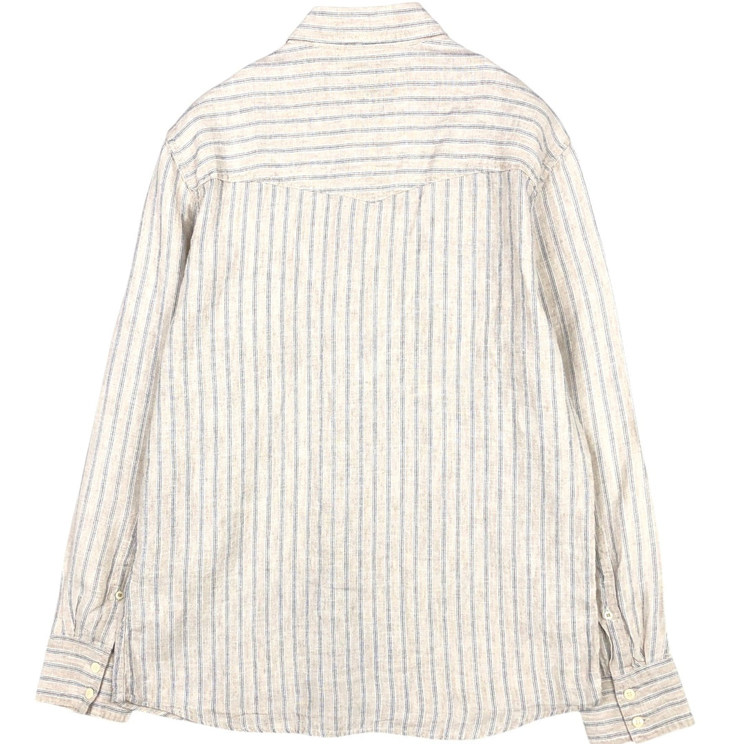 Banana Republic Standard Fit Stripe Pattern Long-Sleeve Linen Western Shirt, Men's Size M (approx.) linen unbleached Vintage Second Hand