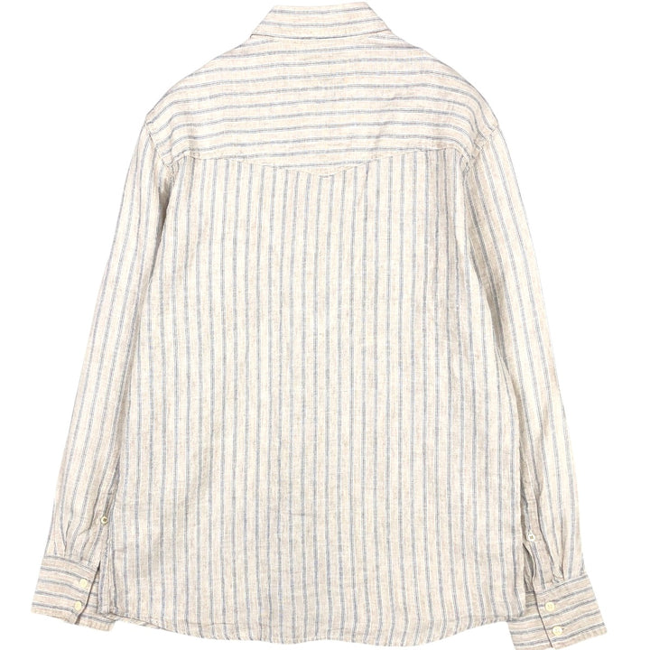 Banana Republic Standard Fit Stripe Pattern Long-Sleeve Linen Western Shirt, Men's Size M (approx.) linen unbleached Vintage Second Hand