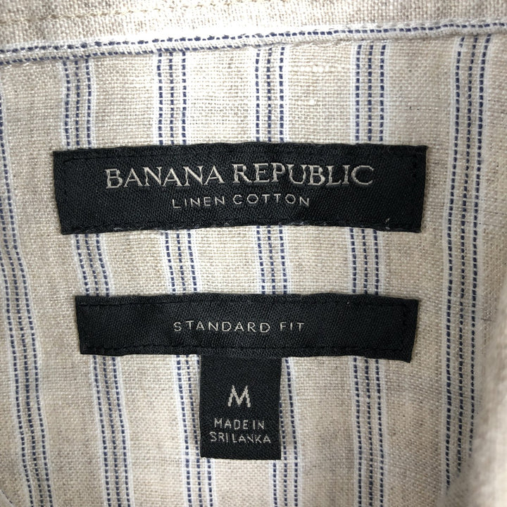 Banana Republic Standard Fit Stripe Pattern Long-Sleeve Linen Western Shirt, Men's Size M (approx.) linen unbleached Vintage Second Hand