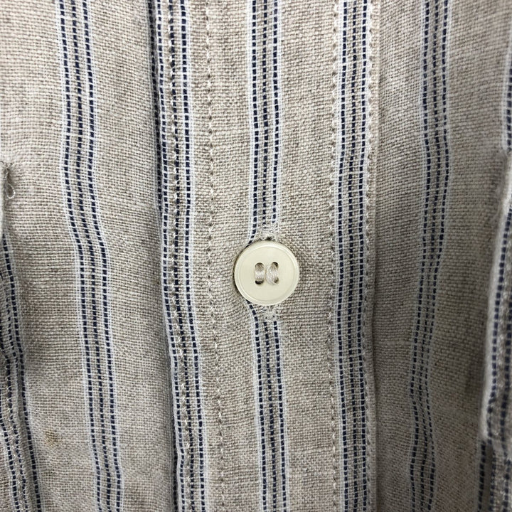 Banana Republic Standard Fit Stripe Pattern Long-Sleeve Linen Western Shirt, Men's Size M (approx.) linen unbleached Vintage Second Hand