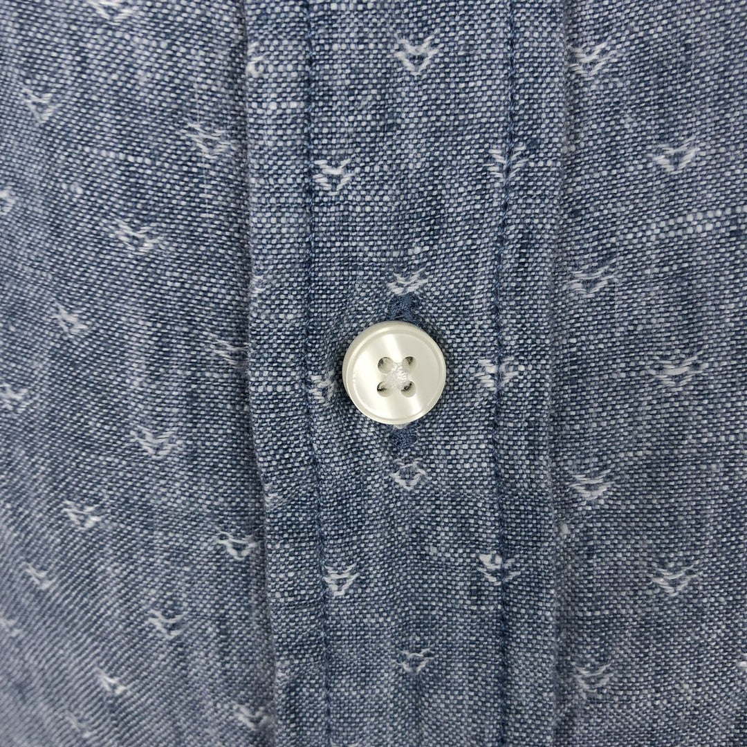 90'S LLBean all-over print long-sleeved linen shirt, men's size M (approx.) linen navy blue type Vintage Second Hand