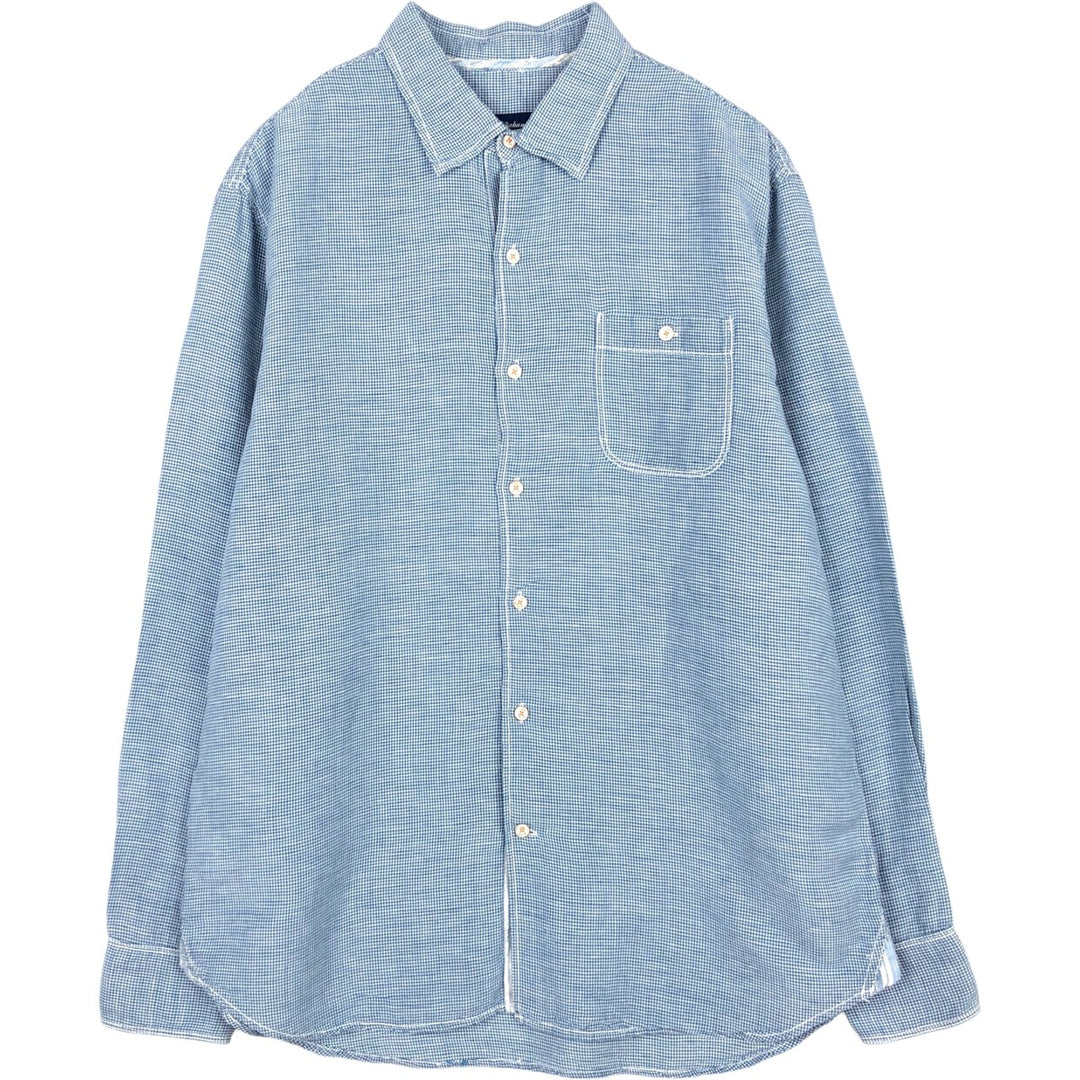 Tommy Bahama Check Pattern Gingham Check Long-Sleeve Linen x Tencel Shirt (Men's Size L) linen blue type Vintage Second Hand