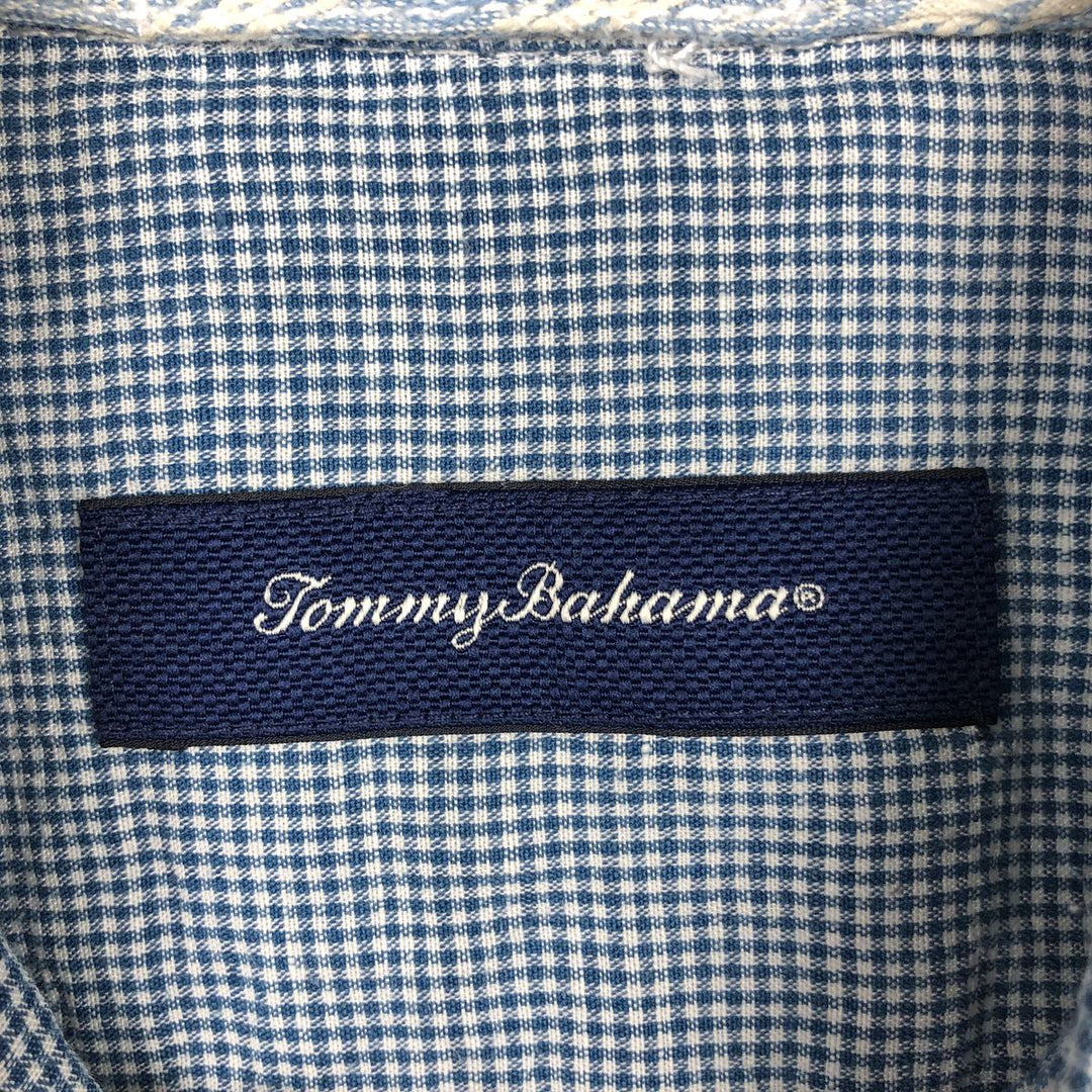 Tommy Bahama Check Pattern Gingham Check Long-Sleeve Linen x Tencel Shirt (Men's Size L) linen blue type Vintage Second Hand