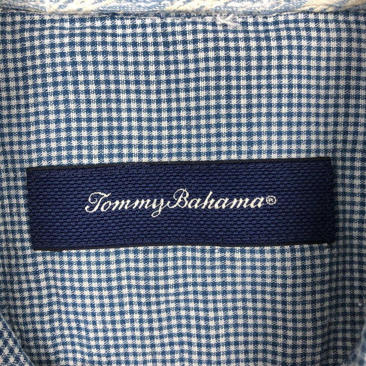 Tommy Bahama Check Pattern Gingham Check Long-Sleeve Linen x Tencel Shirt (Men's Size L) linen blue type Vintage Second Hand