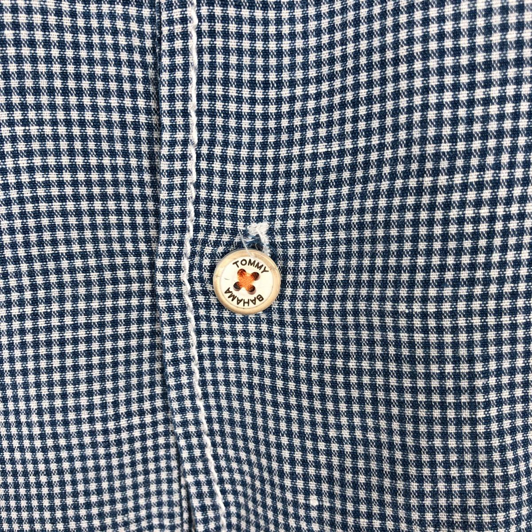 Tommy Bahama Check Pattern Gingham Check Long-Sleeve Linen x Tencel Shirt (Men's Size L) linen blue type Vintage Second Hand