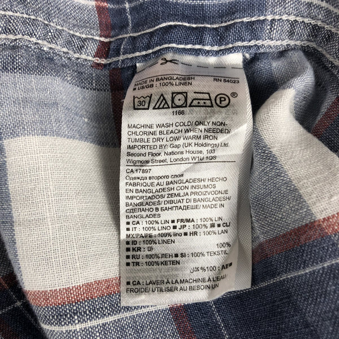 Banana Republic CAMDEN FIT Check Pattern Long-Sleeve Linen Button-Down Shirt, Men's Size XL (approx.) linen navy blue type Vintage Second Hand