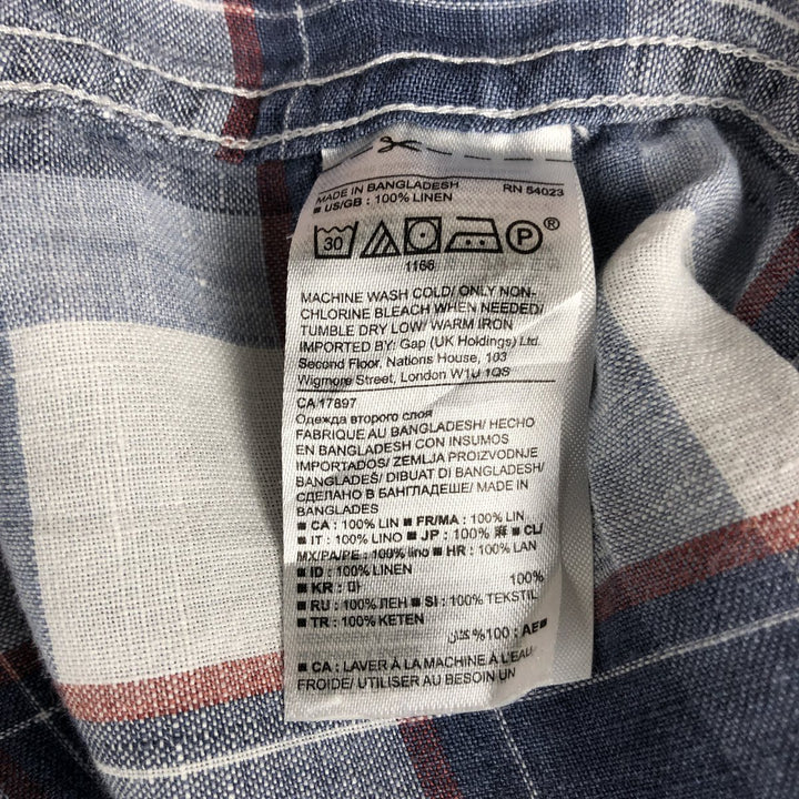 Banana Republic CAMDEN FIT Check Pattern Long-Sleeve Linen Button-Down Shirt, Men's Size XL (approx.) linen navy blue type Vintage Second Hand