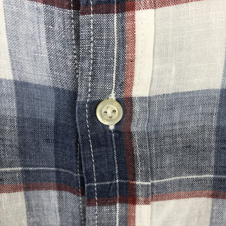 Banana Republic CAMDEN FIT Check Pattern Long-Sleeve Linen Button-Down Shirt, Men's Size XL (approx.) linen navy blue type Vintage Second Hand