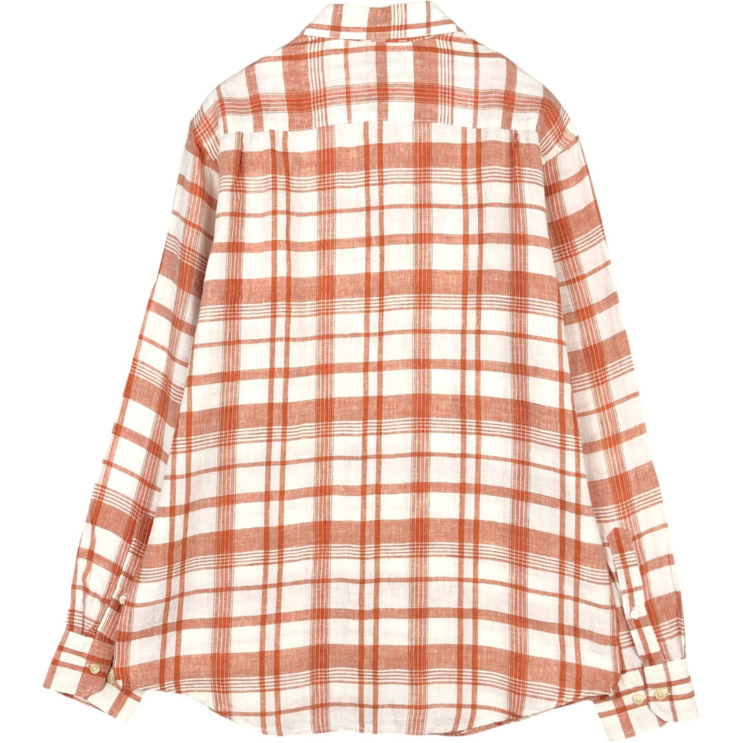 Banana Republic Check Pattern Long-Sleeve Linen Shirt, Men's Size M (approx.) linen orange type Vintage Second Hand