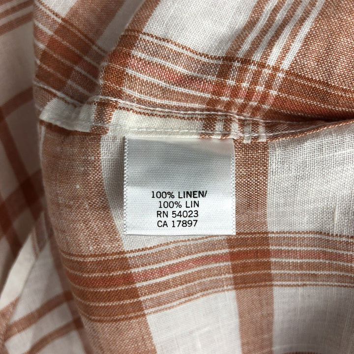 Banana Republic Check Pattern Long-Sleeve Linen Shirt, Men's Size M (approx.) linen orange type Vintage Second Hand