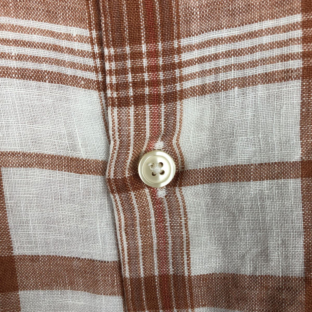 Banana Republic Check Pattern Long-Sleeve Linen Shirt, Men's Size M (approx.) linen orange type Vintage Second Hand