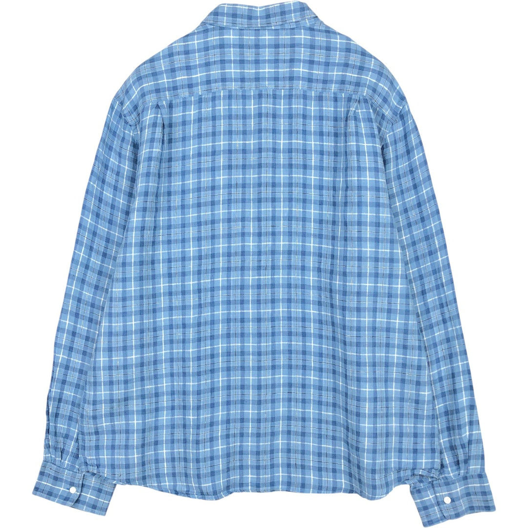 BLACK BROWN Check Pattern Long-Sleeve Linen Button-Down Shirt, Men's Size XL (approx.) linen blue type Vintage Second Hand