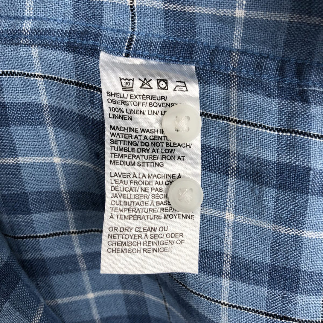 BLACK BROWN Check Pattern Long-Sleeve Linen Button-Down Shirt, Men's Size XL (approx.) linen blue type Vintage Second Hand