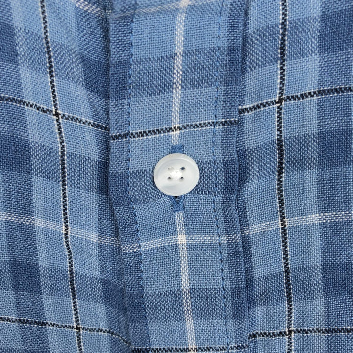 BLACK BROWN Check Pattern Long-Sleeve Linen Button-Down Shirt, Men's Size XL (approx.) linen blue type Vintage Second Hand