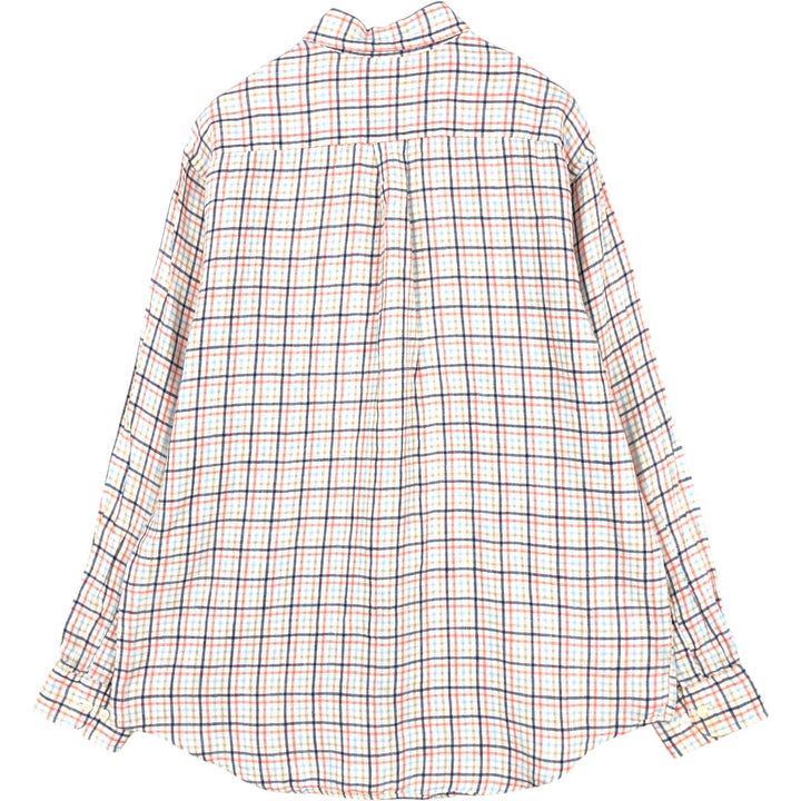 Brooks Brothers 346 Check Pattern Long-Sleeve Linen Button-Down Shirt, Men's Size M (approx.) linen navy blue type Vintage Second Hand