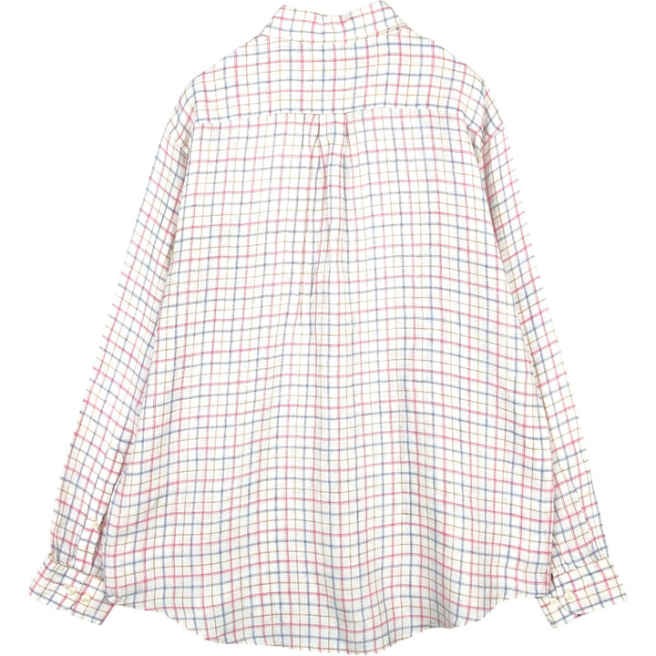 Brooks Brothers 346 Check Pattern Long-Sleeve Linen Button-Down Shirt, Men's Size L (approx.) linen white type Vintage Second Hand