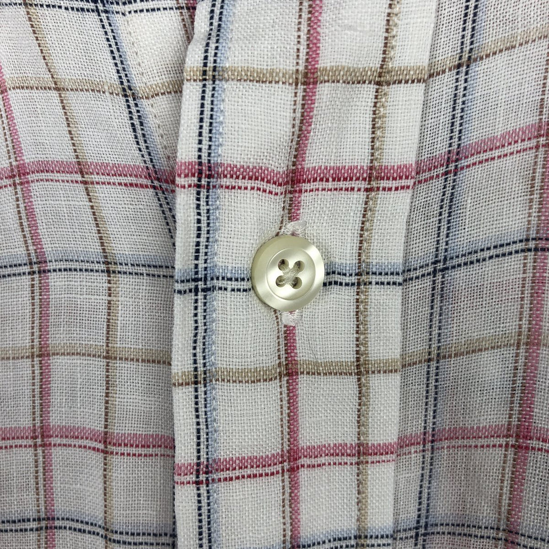 Brooks Brothers 346 Check Pattern Long-Sleeve Linen Button-Down Shirt, Men's Size L (approx.) linen white type Vintage Second Hand