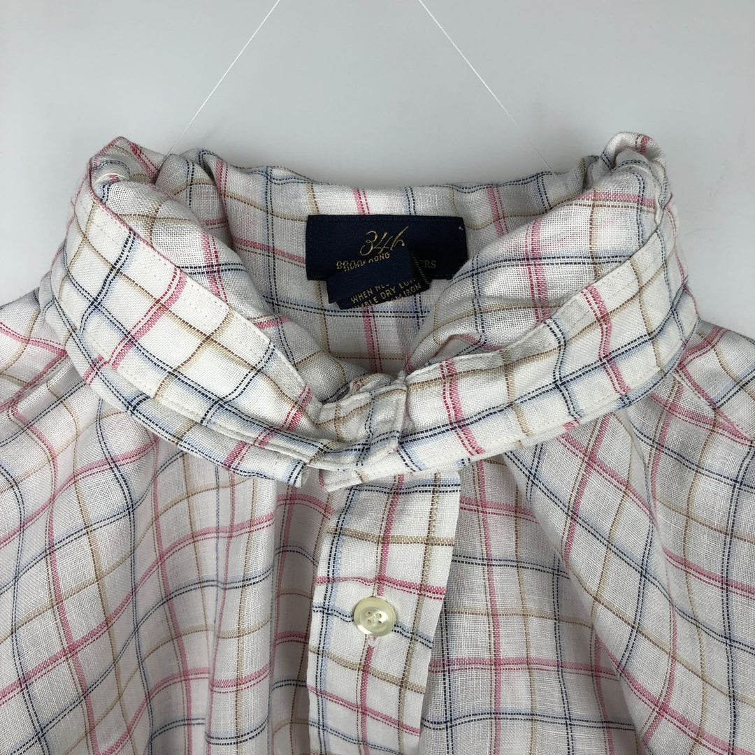 Brooks Brothers 346 Check Pattern Long-Sleeve Linen Button-Down Shirt, Men's Size L (approx.) linen white type Vintage Second Hand