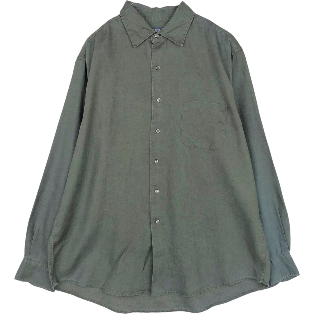 Brooks SPORT Long-Sleeve Linen Shirt, Men's Size L (approx.) linen black type Vintage Second Hand