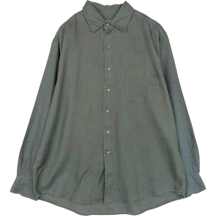 Brooks SPORT Long-Sleeve Linen Shirt, Men's Size L (approx.) linen black type Vintage Second Hand