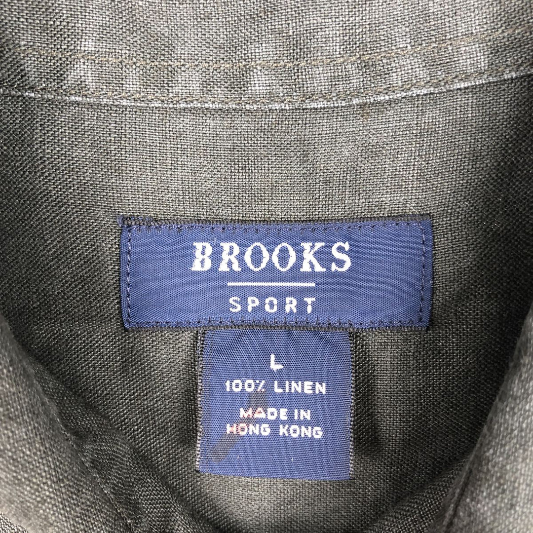 Brooks SPORT Long-Sleeve Linen Shirt, Men's Size L (approx.) linen black type Vintage Second Hand