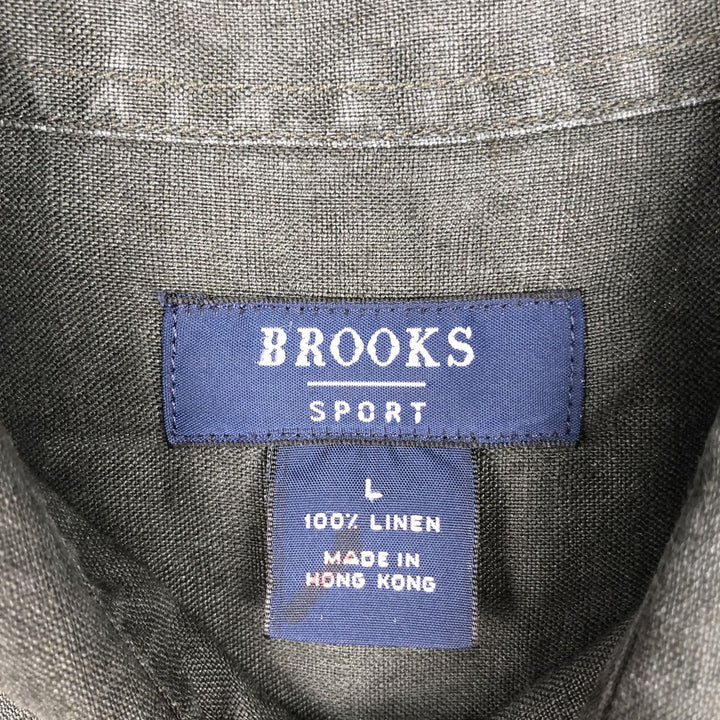 Brooks SPORT Long-Sleeve Linen Shirt, Men's Size L (approx.) linen black type Vintage Second Hand