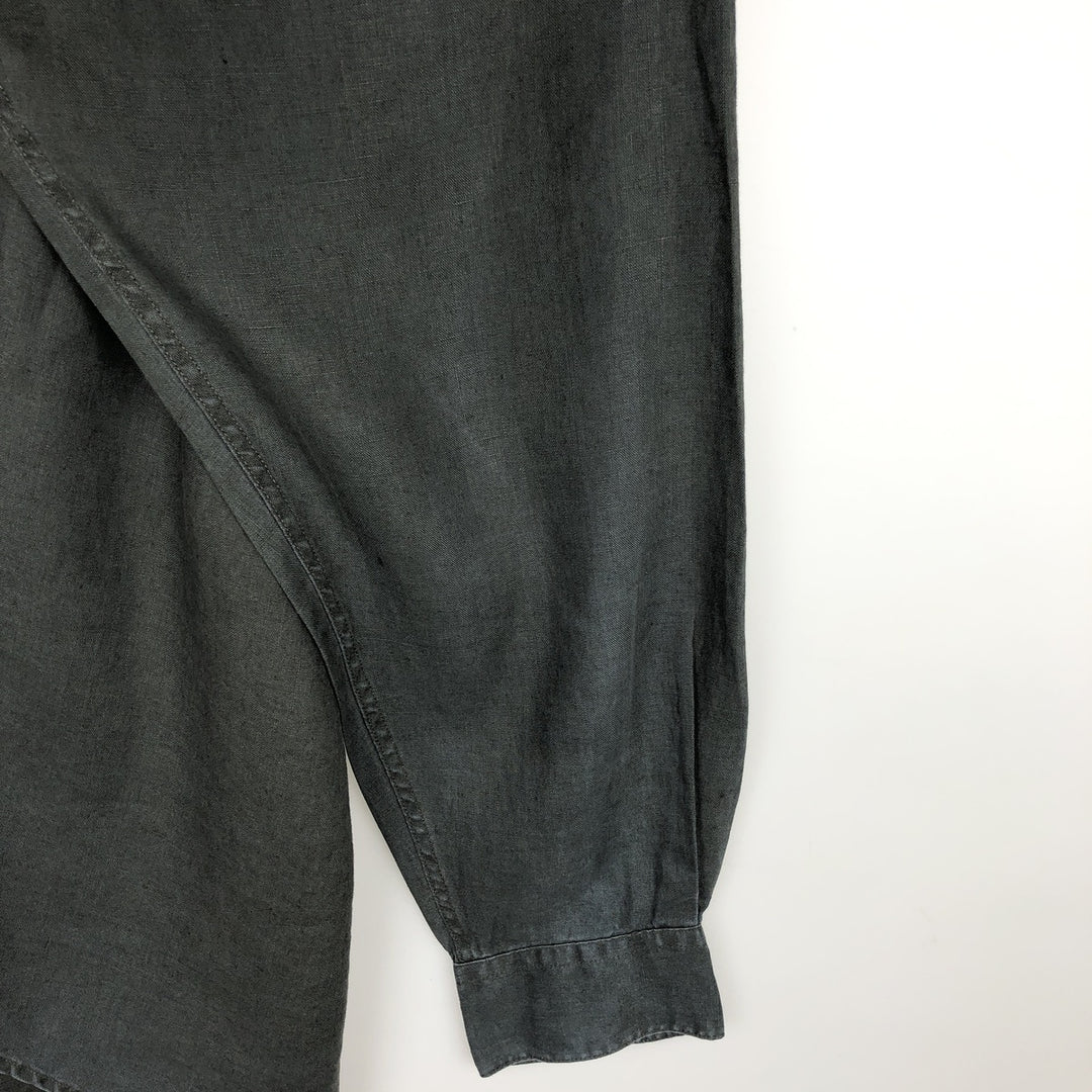Brooks SPORT Long-Sleeve Linen Shirt, Men's Size L (approx.) linen black type Vintage Second Hand