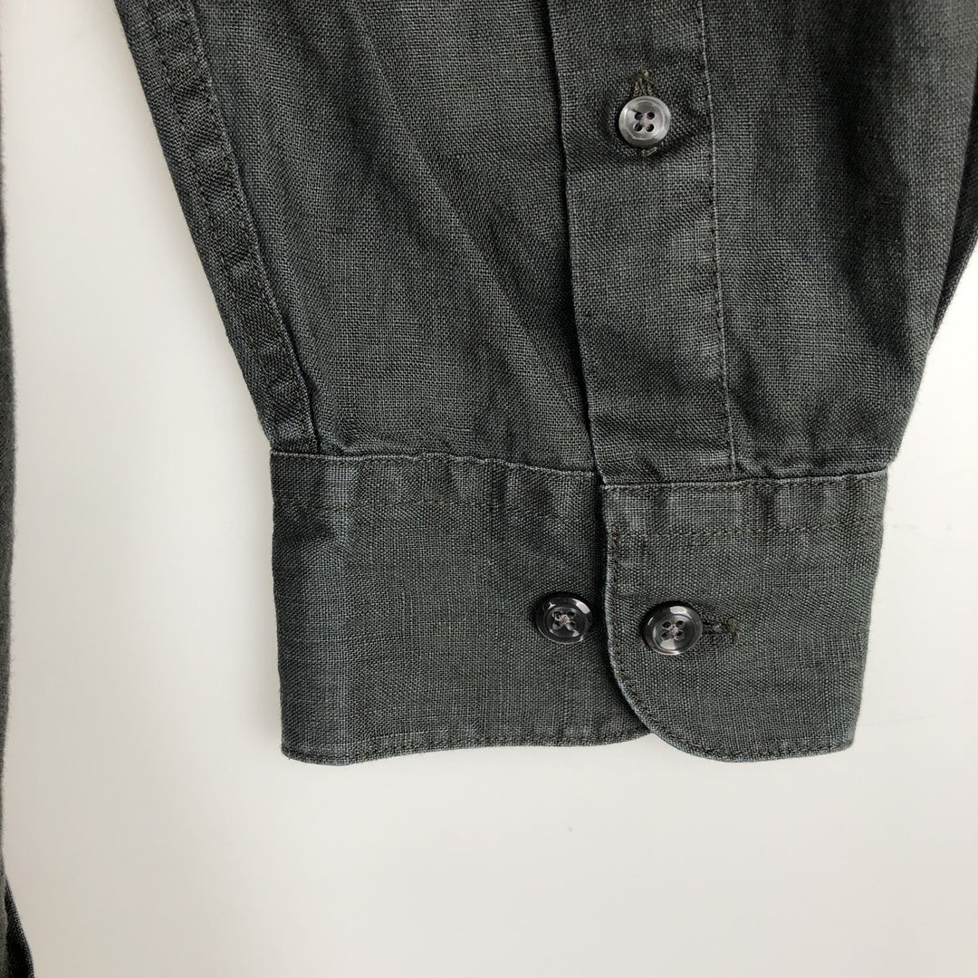 Brooks SPORT Long-Sleeve Linen Shirt, Men's Size L (approx.) linen black type Vintage Second Hand