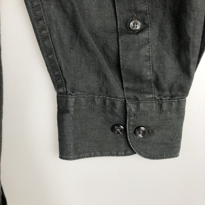 Brooks SPORT Long-Sleeve Linen Shirt, Men's Size L (approx.) linen black type Vintage Second Hand