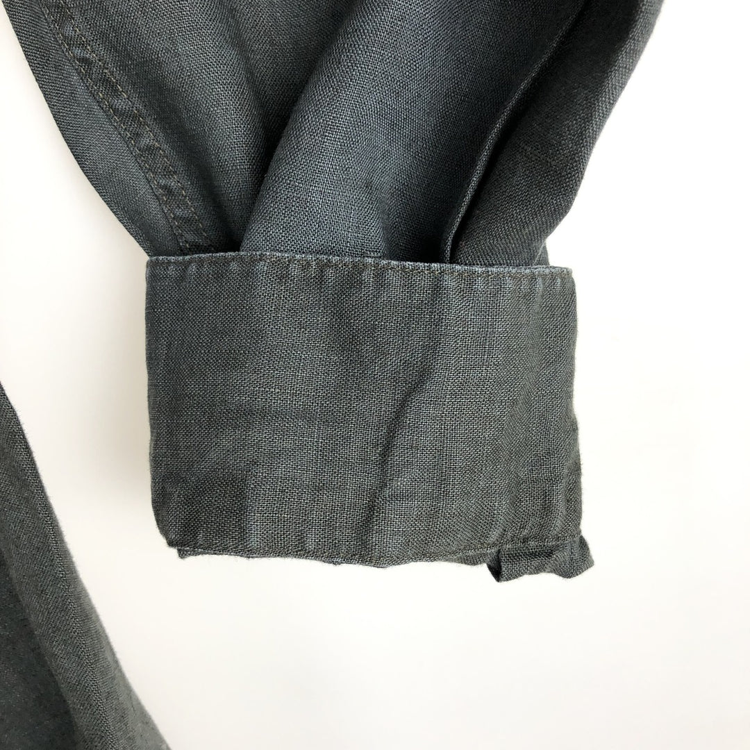 Brooks SPORT Long-Sleeve Linen Shirt, Men's Size L (approx.) linen black type Vintage Second Hand