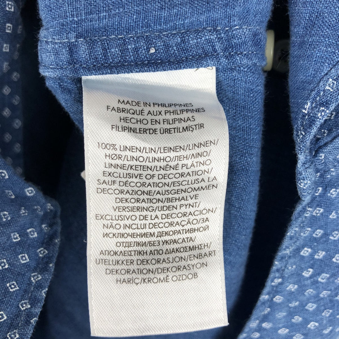 Ralph Lauren CLASSIC FIT all-over print long-sleeve linen shirt, men's size XL (approx.) linen navy blue type Vintage Second Hand