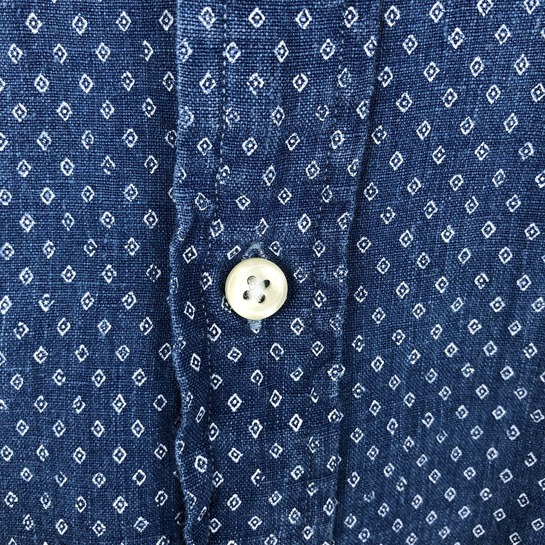 Ralph Lauren CLASSIC FIT all-over print long-sleeve linen shirt, men's size XL (approx.) linen navy blue type Vintage Second Hand