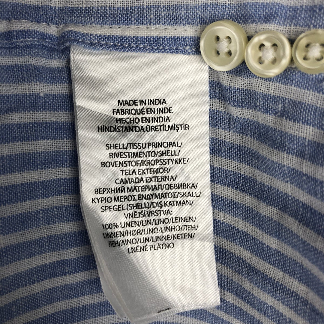 Ralph Lauren Striped Pattern Long-Sleeve Linen Button-Down Shirt, Men's Size XL (approx.) linen blue type Vintage Second Hand