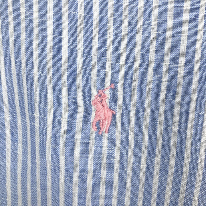 Ralph Lauren Striped Pattern Long-Sleeve Linen Button-Down Shirt, Men's Size XL (approx.) linen blue type Vintage Second Hand