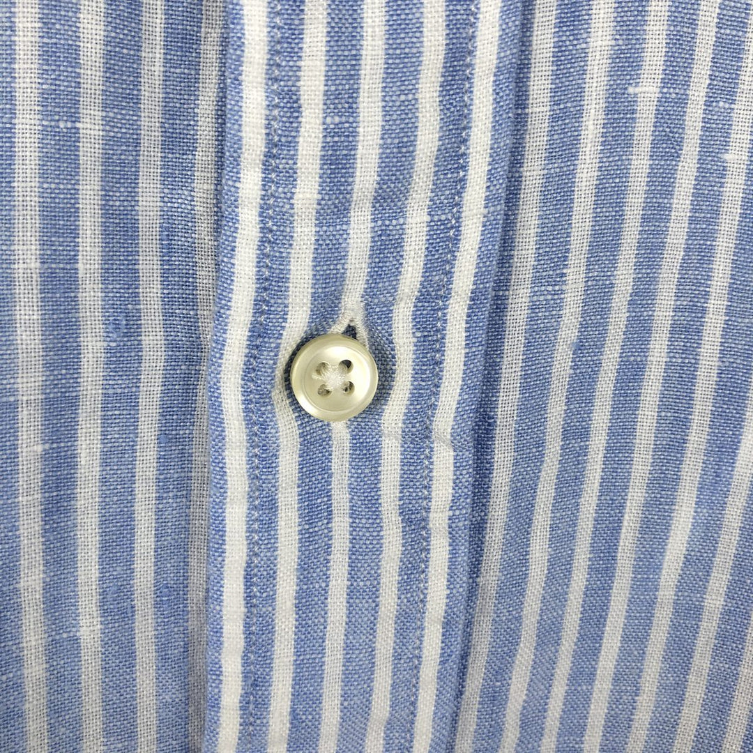 Ralph Lauren Striped Pattern Long-Sleeve Linen Button-Down Shirt, Men's Size XL (approx.) linen blue type Vintage Second Hand