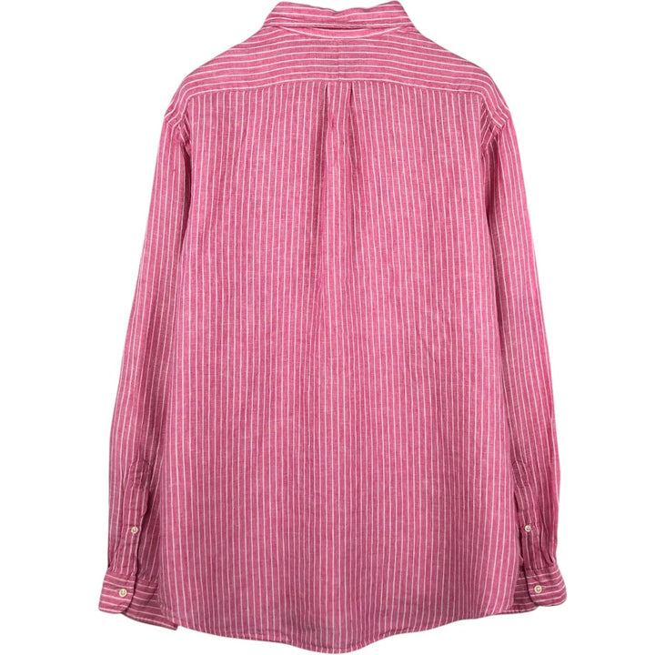 Ralph Lauren Striped Pattern Long-Sleeve Linen Button-Down Shirt, Men's Size XXL (approx.) linen pink type Vintage Second Hand