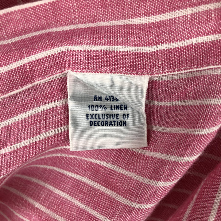 Ralph Lauren Striped Pattern Long-Sleeve Linen Button-Down Shirt, Men's Size XXL (approx.) linen pink type Vintage Second Hand
