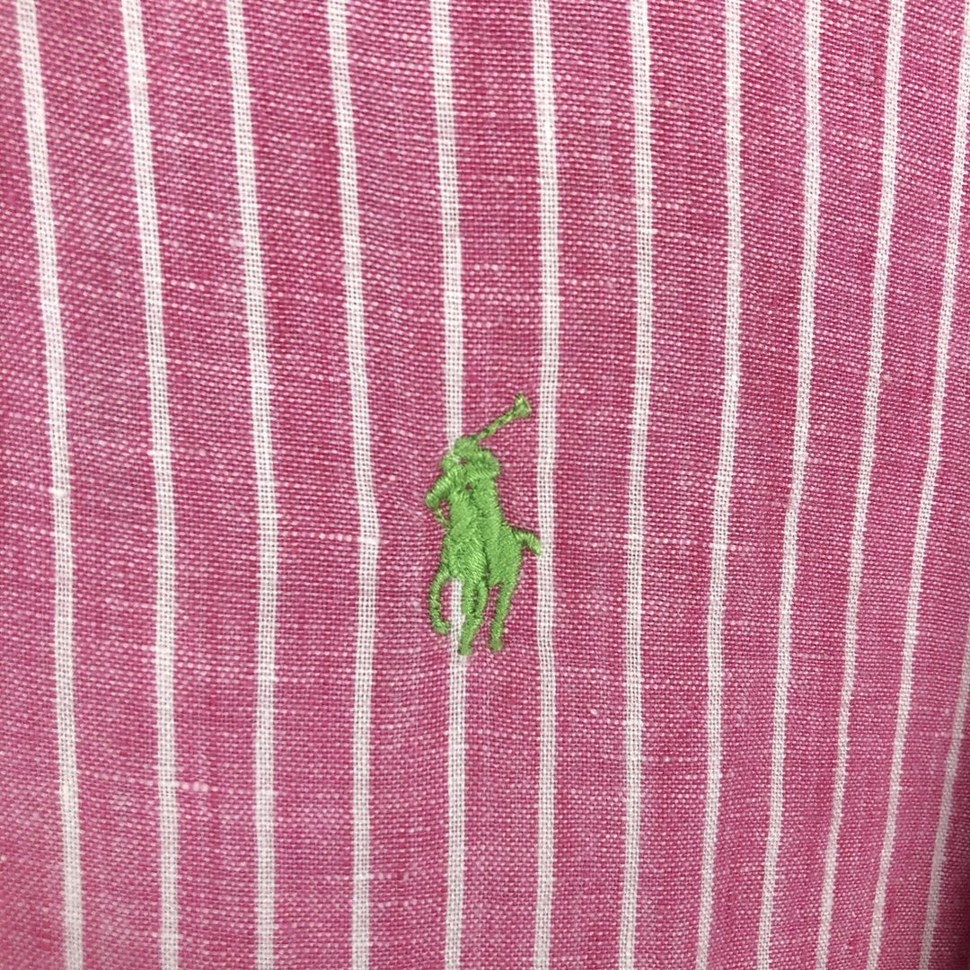 Ralph Lauren Striped Pattern Long-Sleeve Linen Button-Down Shirt, Men's Size XXL (approx.) linen pink type Vintage Second Hand