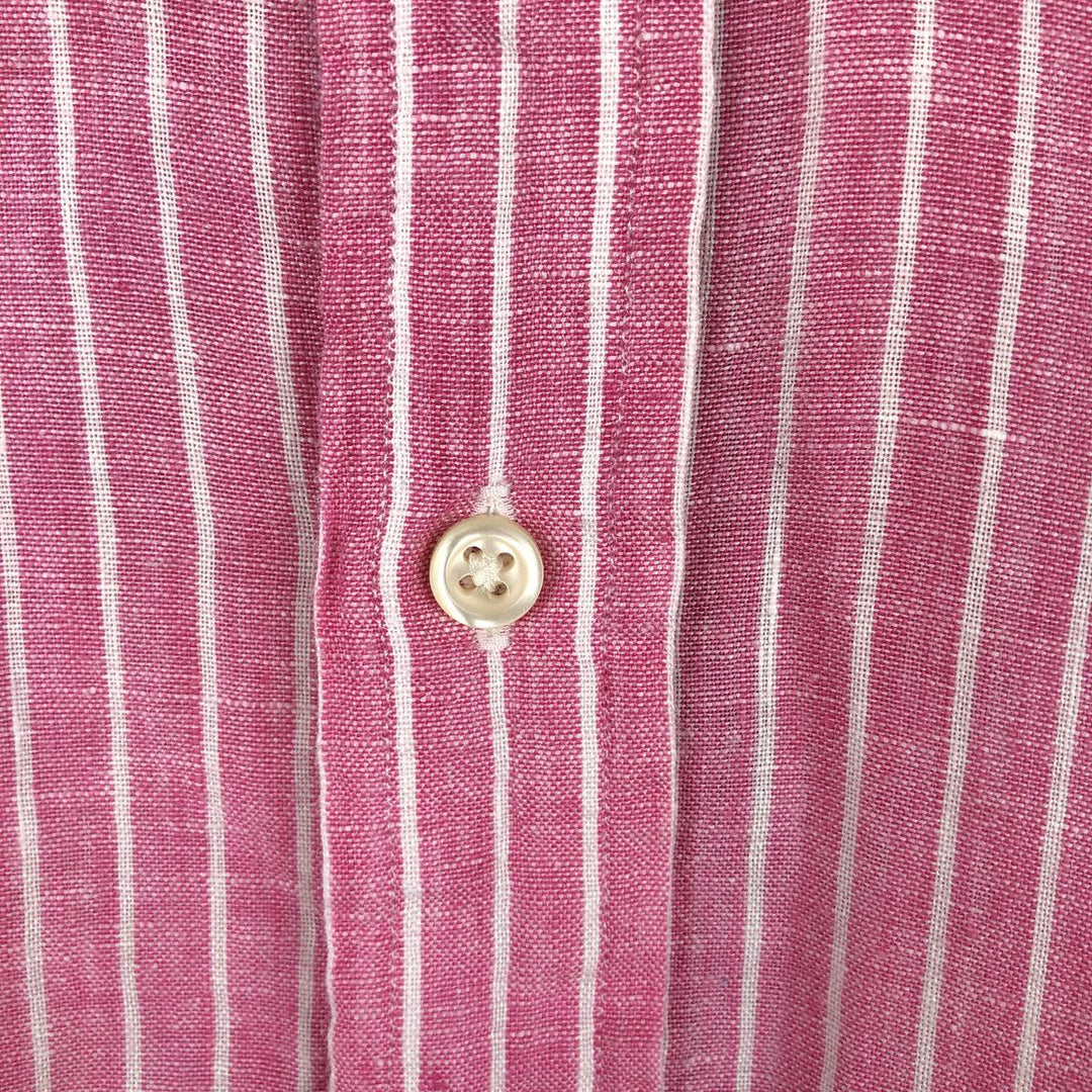 Ralph Lauren Striped Pattern Long-Sleeve Linen Button-Down Shirt, Men's Size XXL (approx.) linen pink type Vintage Second Hand