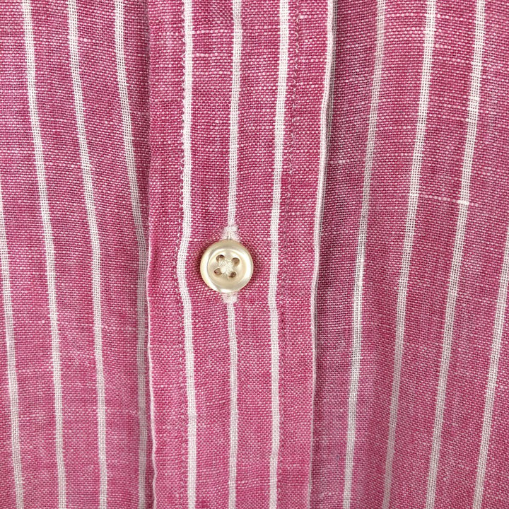 Ralph Lauren Striped Pattern Long-Sleeve Linen Button-Down Shirt, Men's Size XXL (approx.) linen pink type Vintage Second Hand