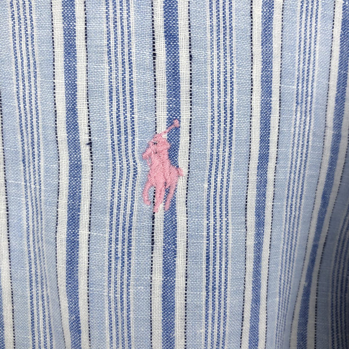 Ralph Lauren CLASSIC FIT Stripe Pattern Long-Sleeve Linen Button-Down Shirt, Men's Size M (approx.) linen blue type Vintage Second Hand