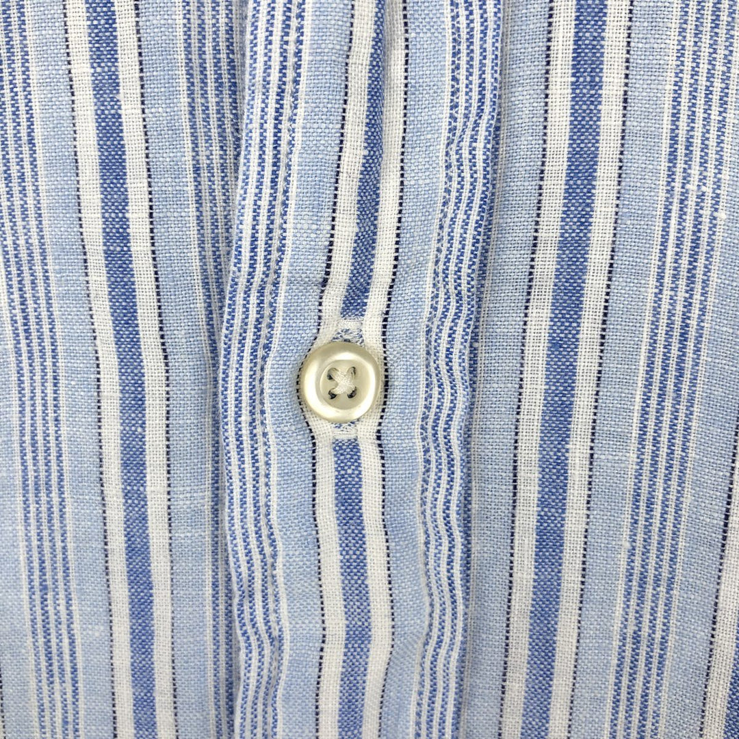 Ralph Lauren CLASSIC FIT Stripe Pattern Long-Sleeve Linen Button-Down Shirt, Men's Size M (approx.) linen blue type Vintage Second Hand