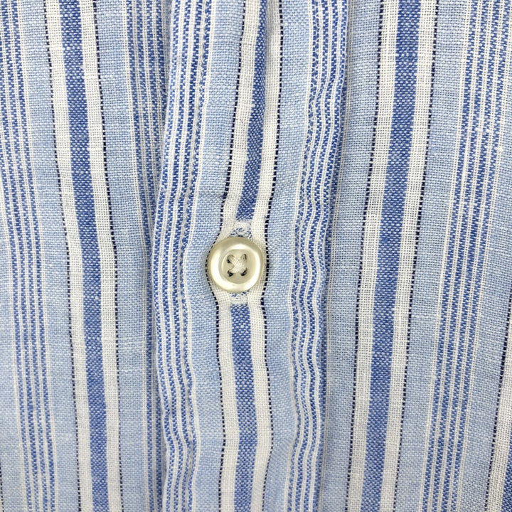 Ralph Lauren CLASSIC FIT Stripe Pattern Long-Sleeve Linen Button-Down Shirt, Men's Size M (approx.) linen blue type Vintage Second Hand