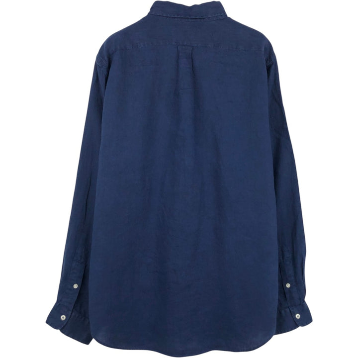 Ralph Lauren long sleeve linen button down shirt, men's size L linen navy blue type Vintage Second Hand