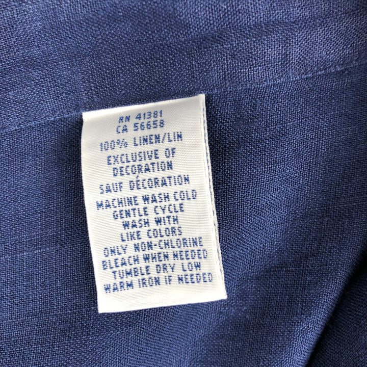 Ralph Lauren long sleeve linen button down shirt, men's size L linen navy blue type Vintage Second Hand